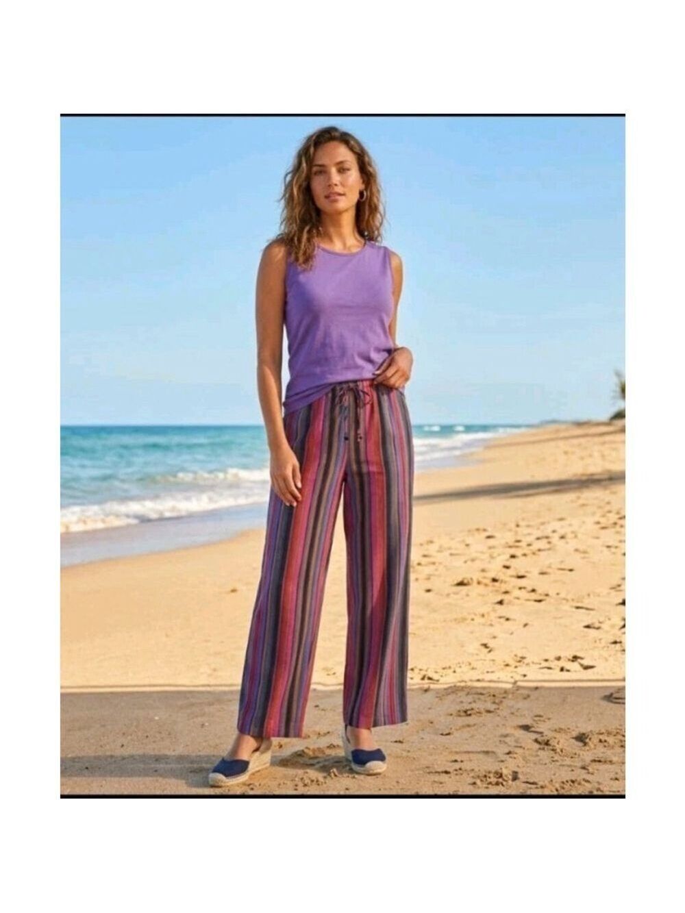 NEW Exterior By Erez Striped Wide Leg Drawstring Pants 100% Silk Size Large